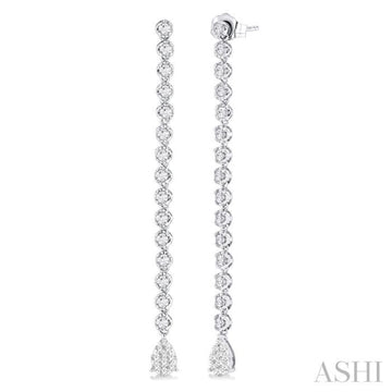 1 1/4 Ctw Lovebright Pear Shape Dangle Tip Round Cut Diamond Fashion Long Earrings in 14K White Gold